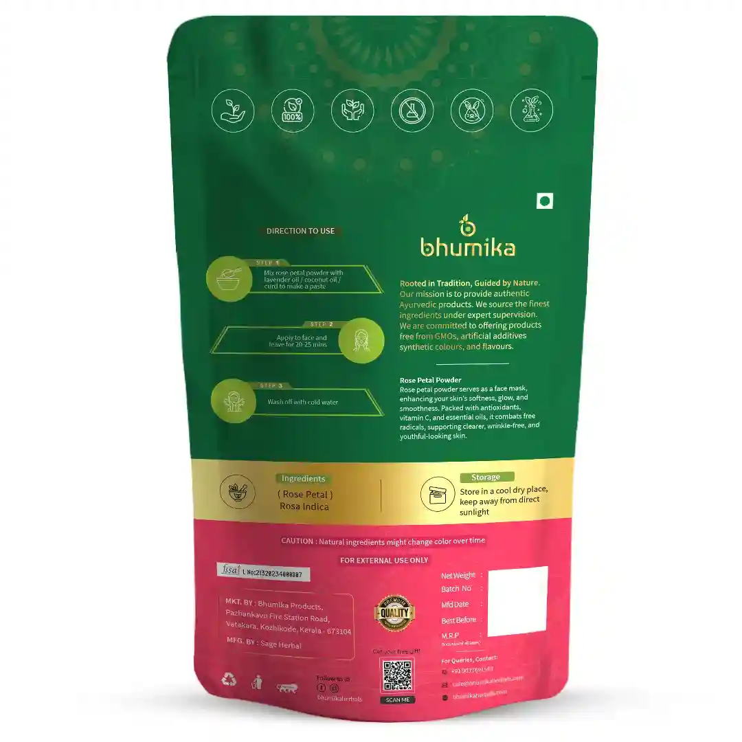 natural rose petal powder