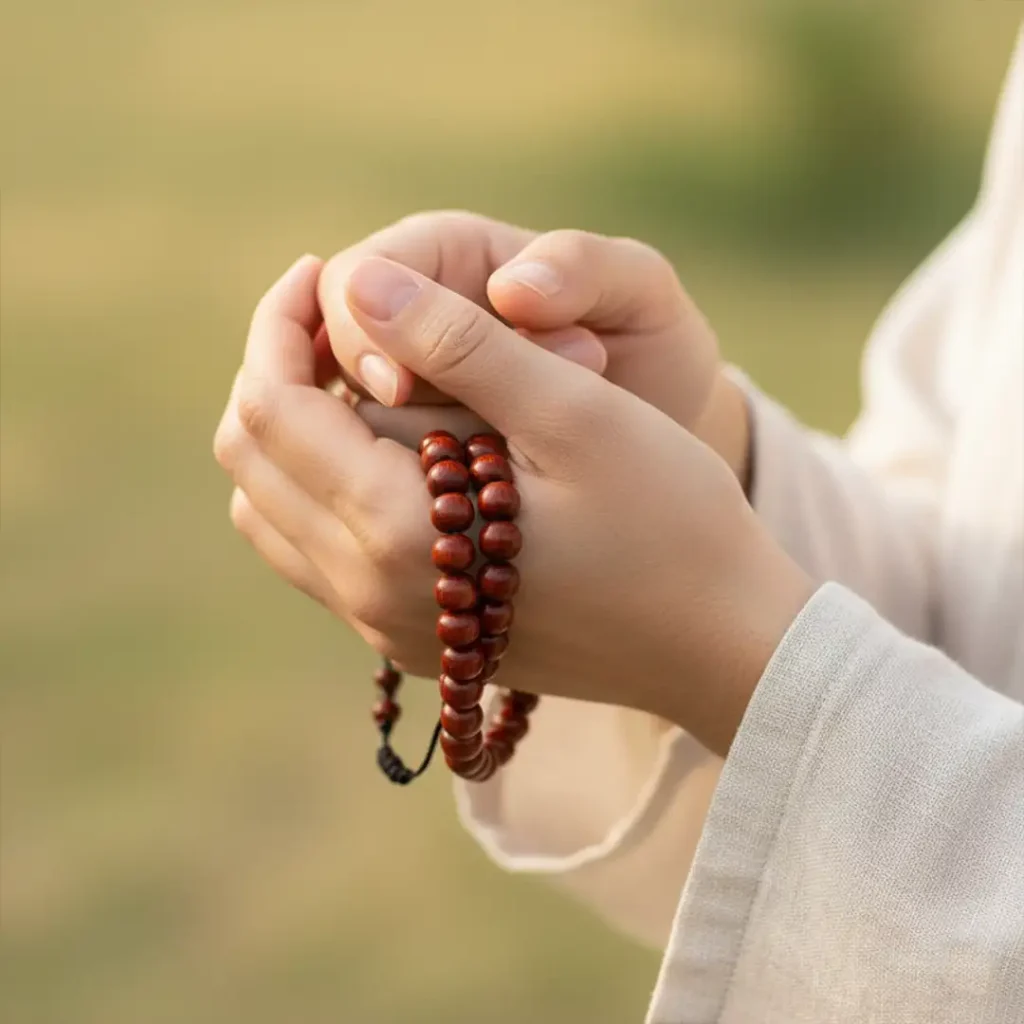 touching each bed of sandalwood bracelet